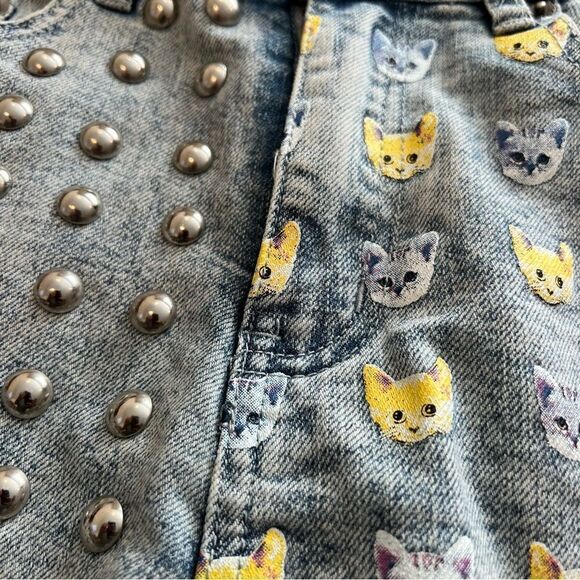 ChiQle Studded Cat Denim Cut Off Short Shorts size L - Picture 3 of 7